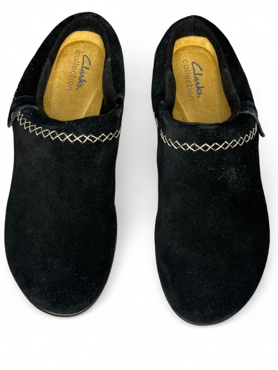 Women’s 5.5 Shoes Black Suede Clarks Roseville Echo Closed Toe Slip-On Clogs
